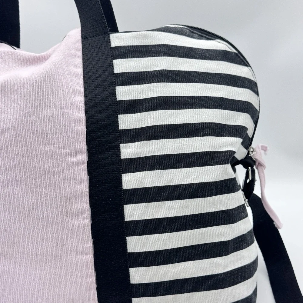 Victorias Secret Overnight Duffle Bag Weekend Tote VS Pink Black Stripe Crossbod